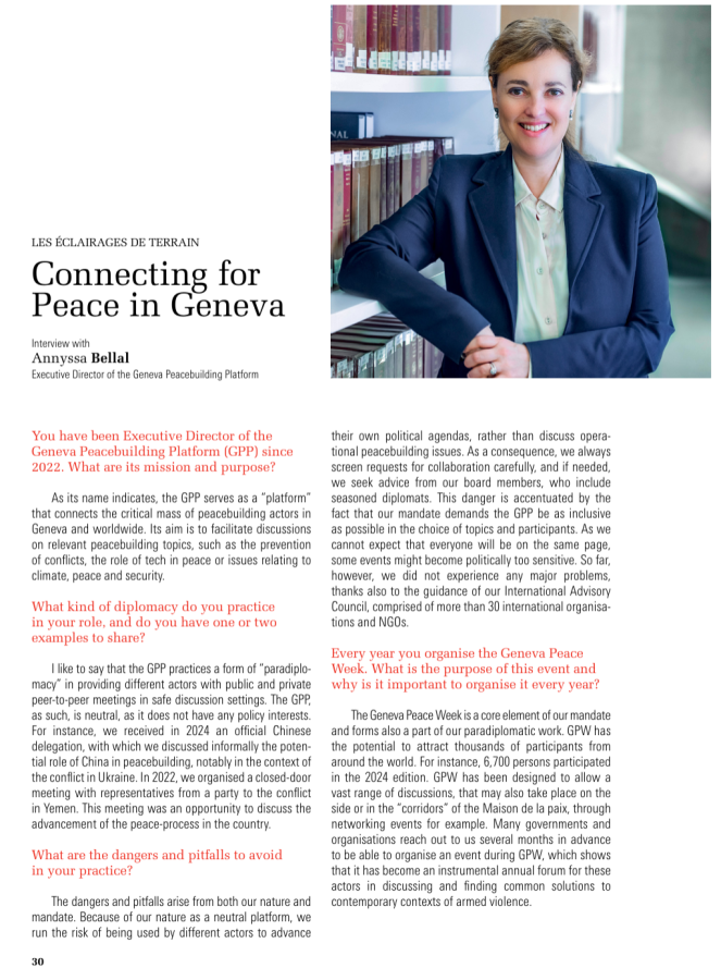 Se connecter pour la paix à Genève : Annyssa Bellal dans le Globe - Revue de l'Institut universitaire de hautes études de Genève